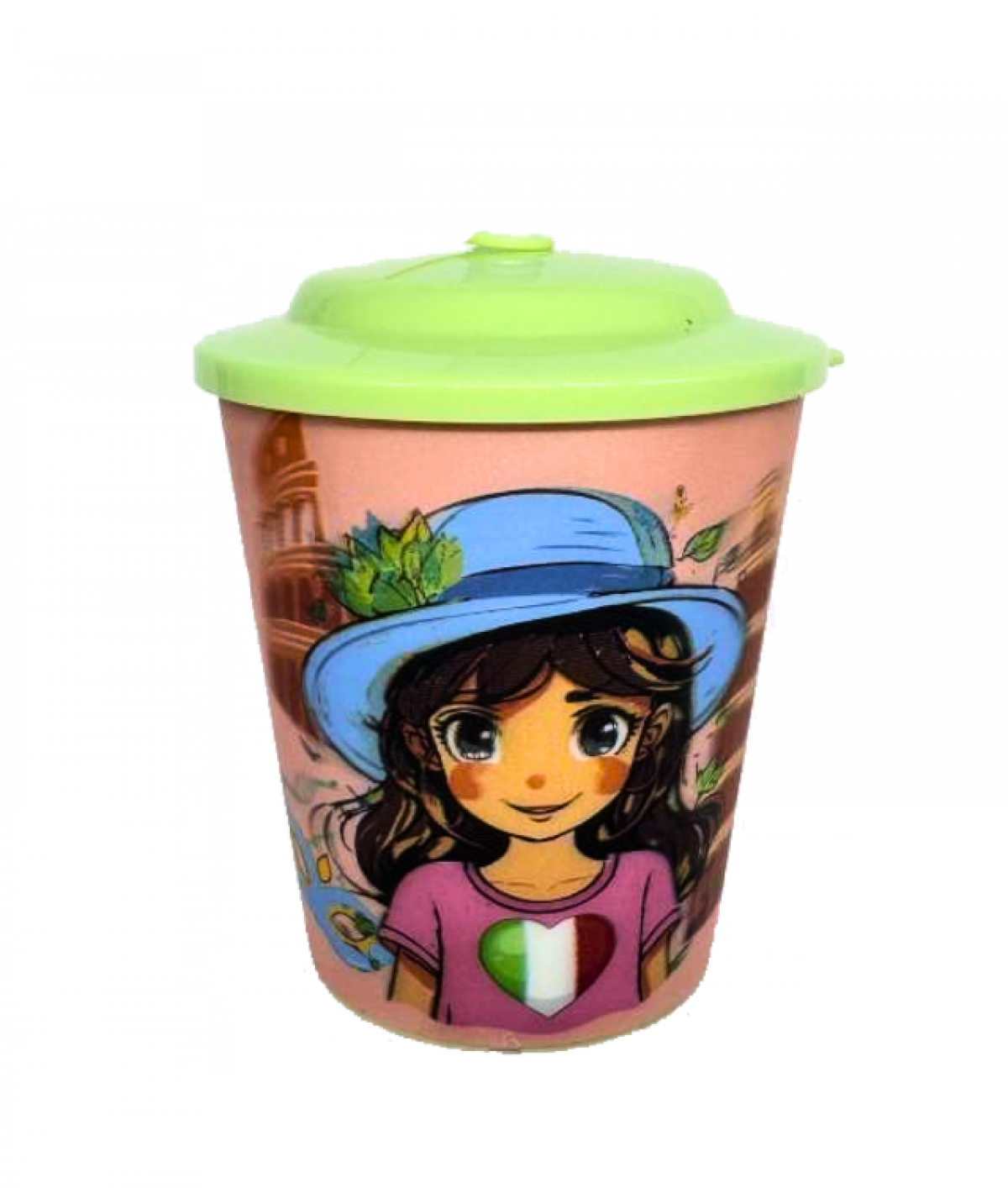 Pahar cu pai si capac 260ml Sweety IT Roz