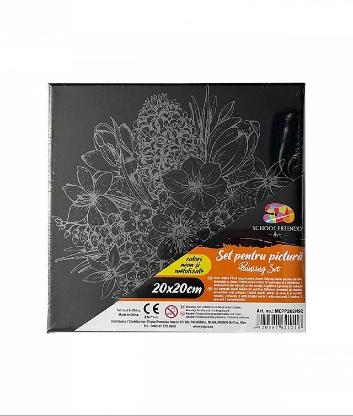 Panza SF ART pre printata neagra sasiu lemn 1 6x2 5cm 20x20cm FLORI