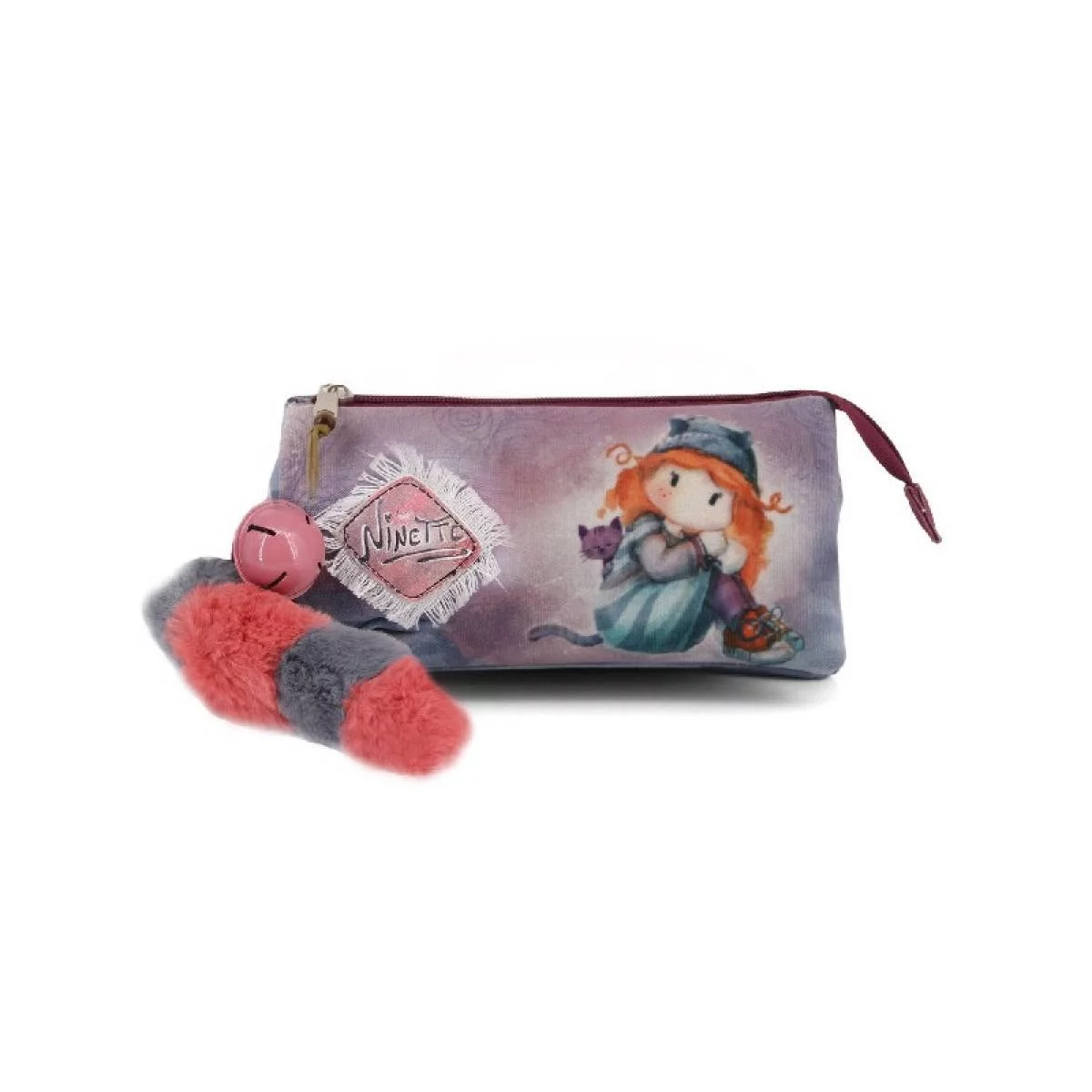 Penar mic tip Etui, 3 compartimente, Ninette, 1 fermoar, Multicolor