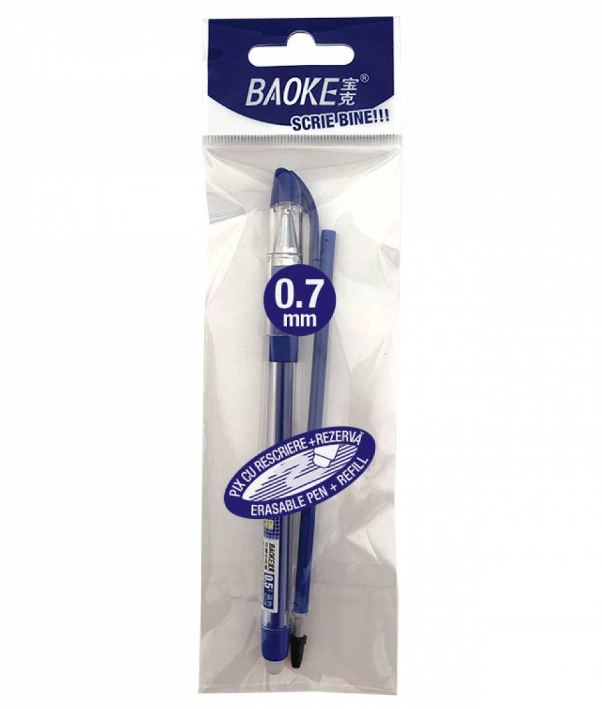 Pix  BAOKE Gel ERASABLE 0 5mm si rezerva ALBASTRU in set