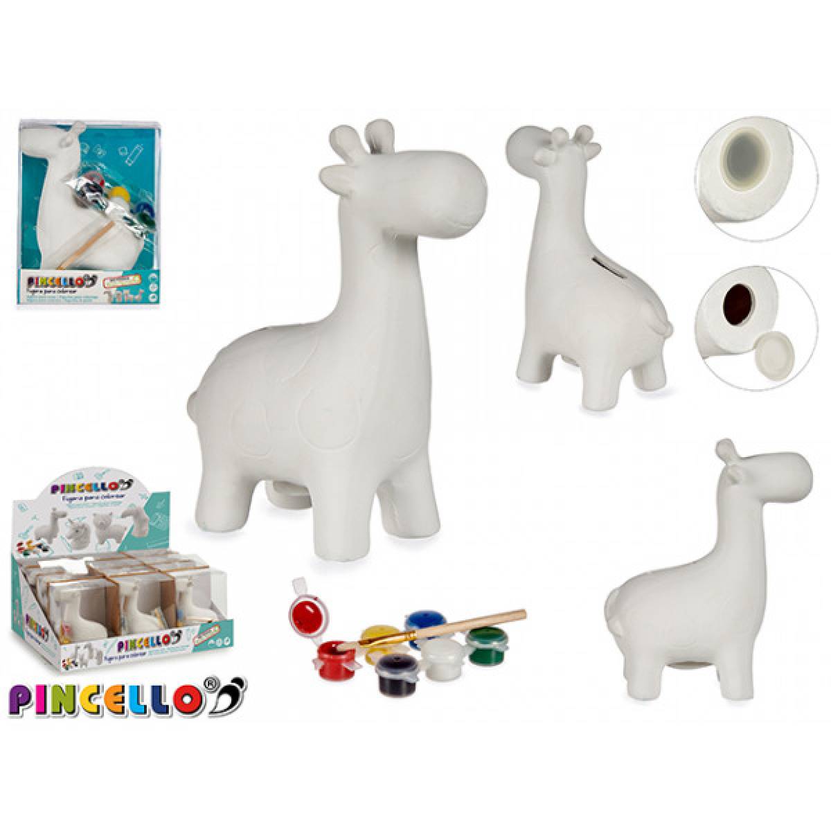 Pusculita de colorat PINCELLO model GIRAFA set 6 tempera inclus