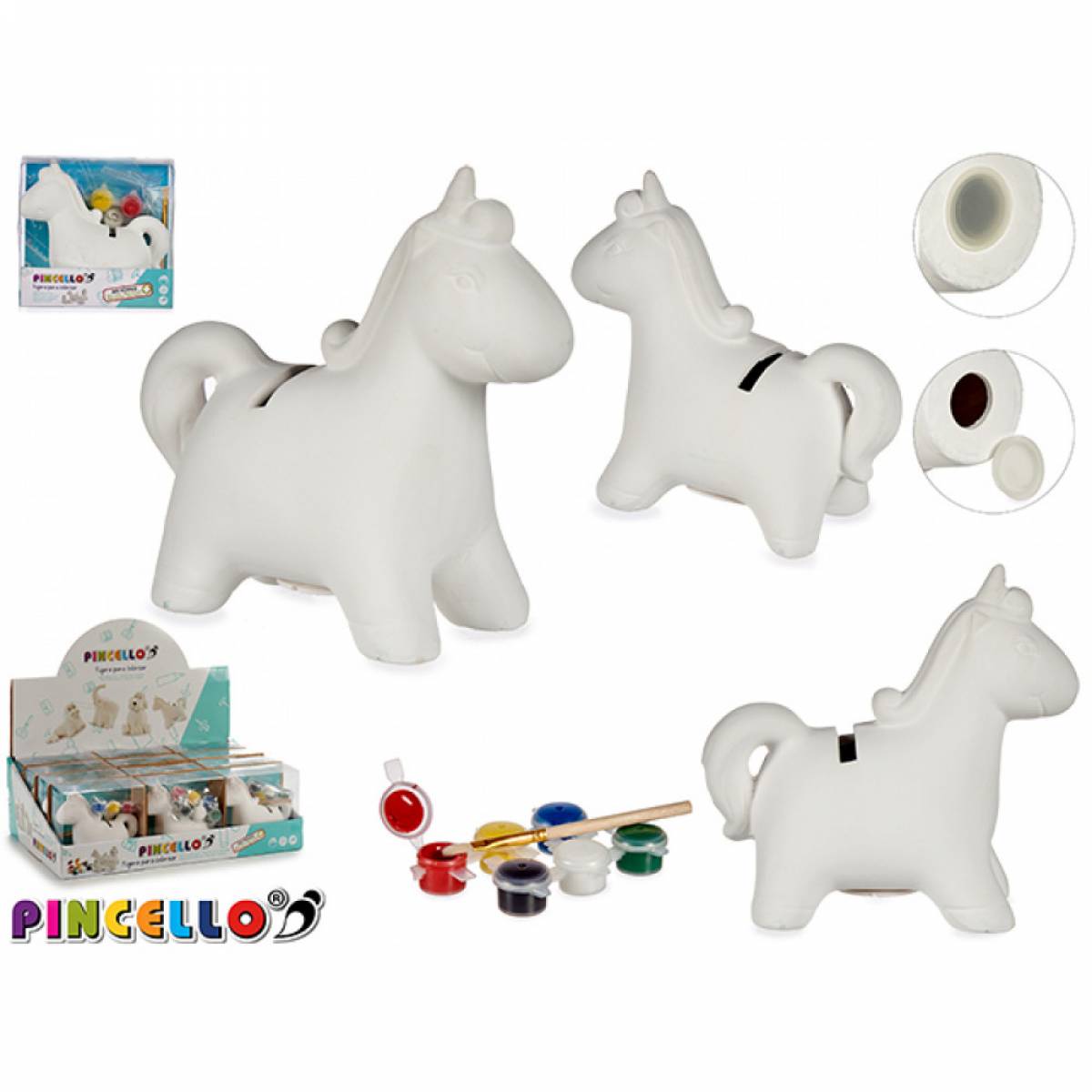 Pusculita de colorat PINCELLO model UNICORN set 6 tempera inclus