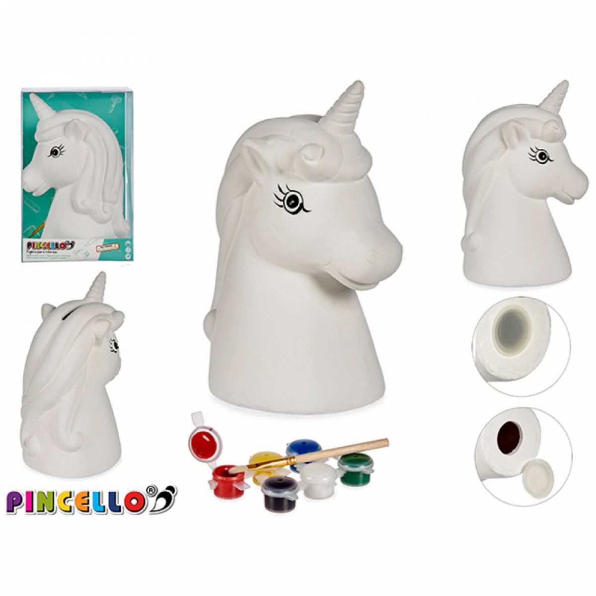 Pusculita de colorat PINCELLO model UNICORN set 6 tempera inclus