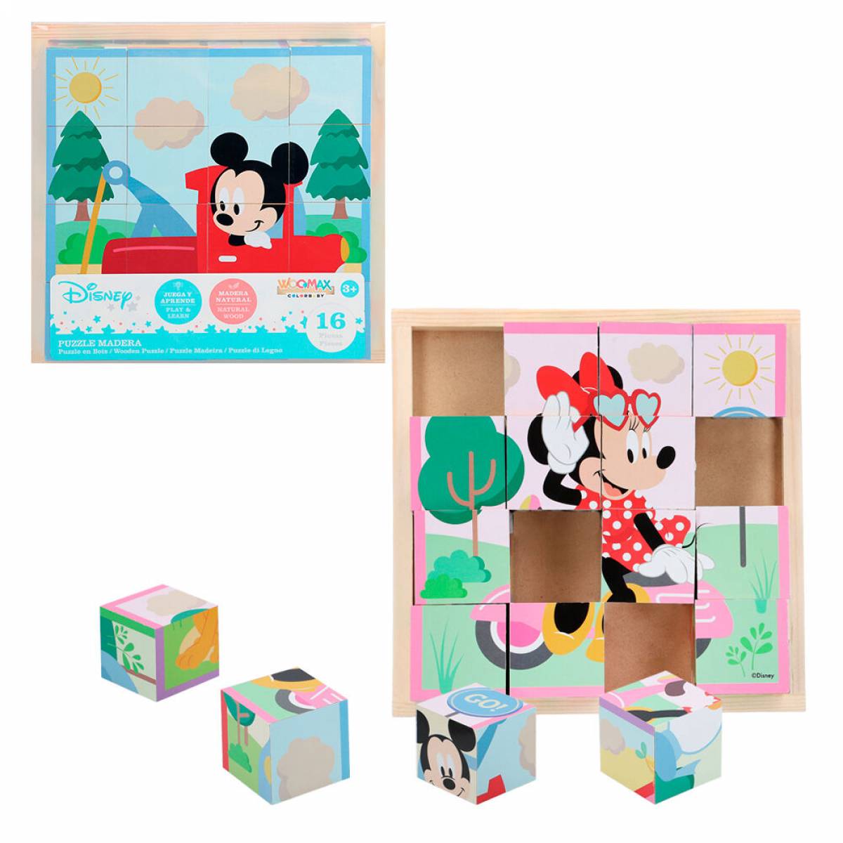 Puzzle cub din lemn Disney Mickey Minnie