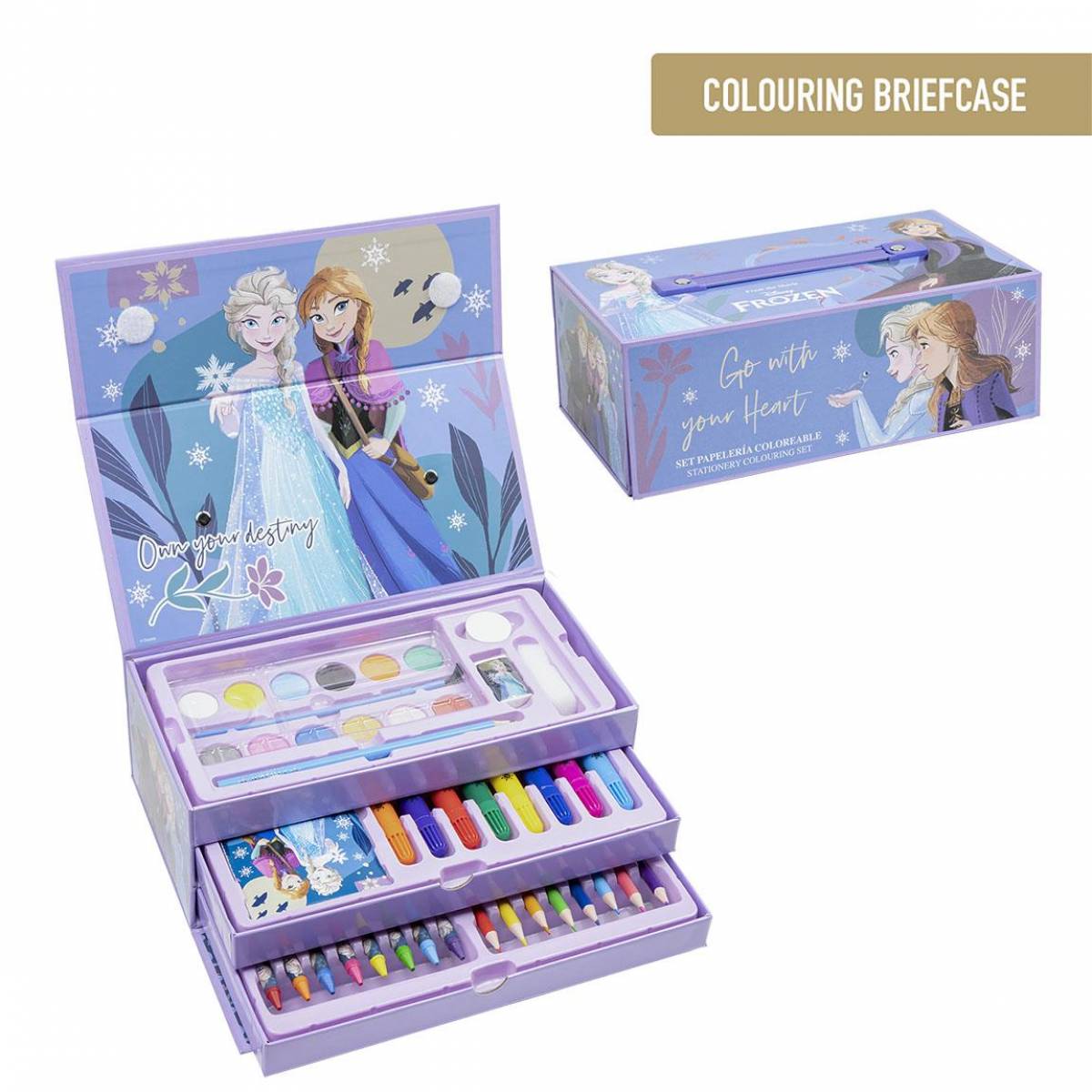 Set de colorat Frozen acuarele creioane cerate pensule guma creioane