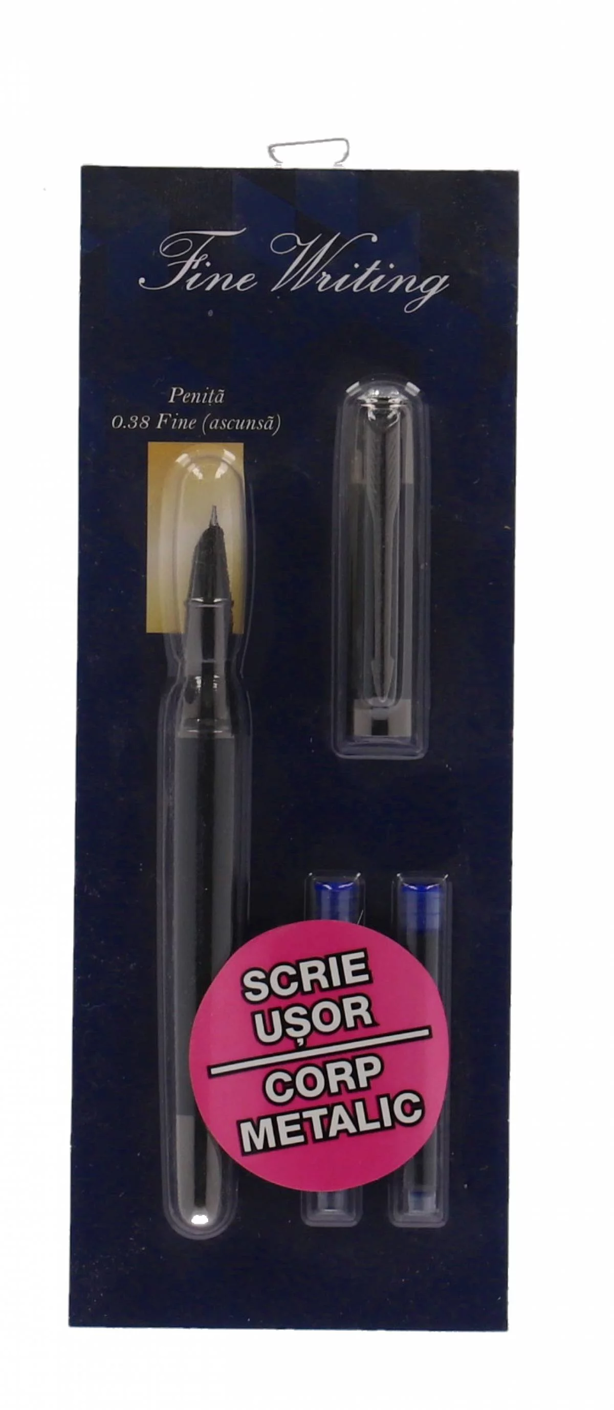 Stilou SLIM Negru Metalic Penita Ascunsa in blister