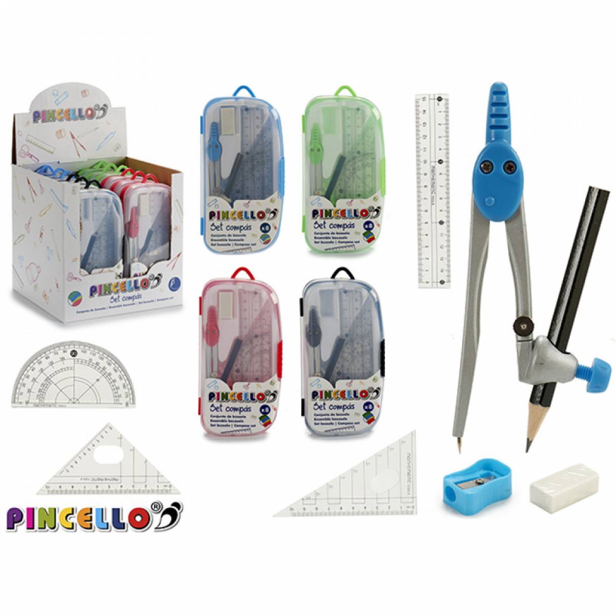 Trusa geometrie PINCELLO compas echere rigla asc guma 10x2 5x20cm