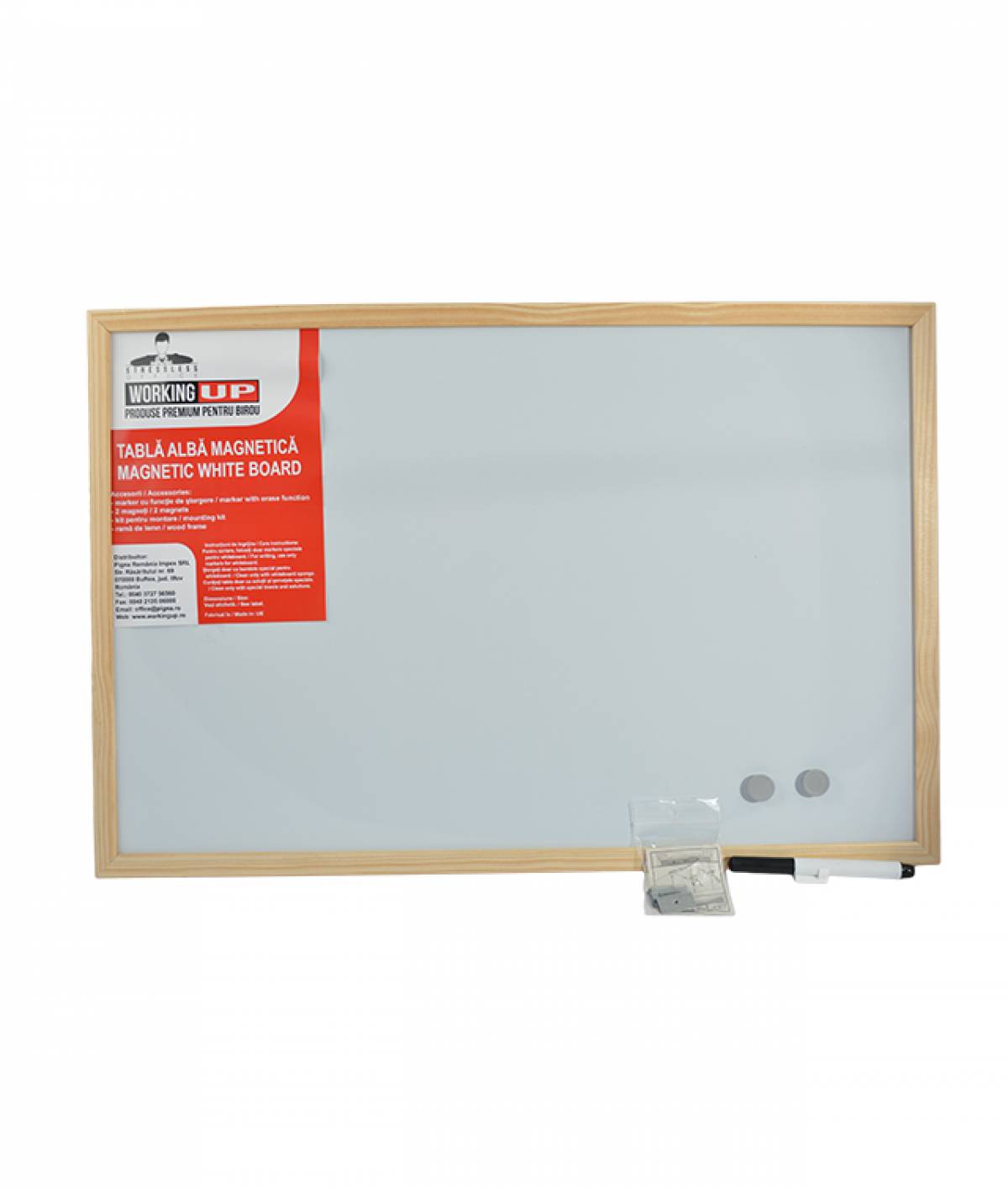 Whiteboard magnetic cu rama de lemn 40x30cm