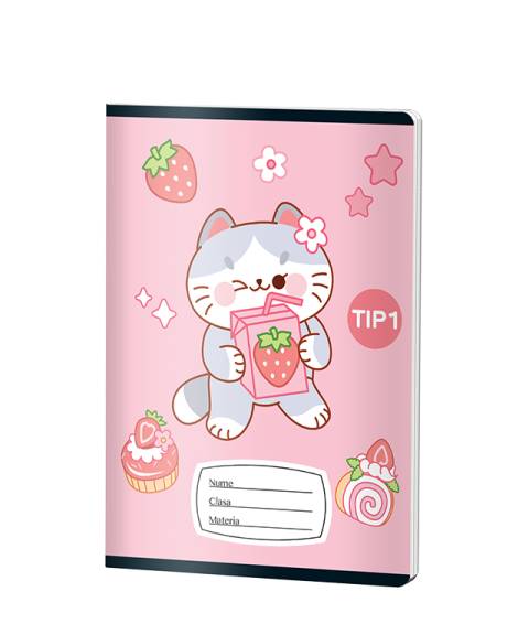 Caiet Tip1 FETE, A5, Pigna, 24 file, hartie 70grm, PINK CAT