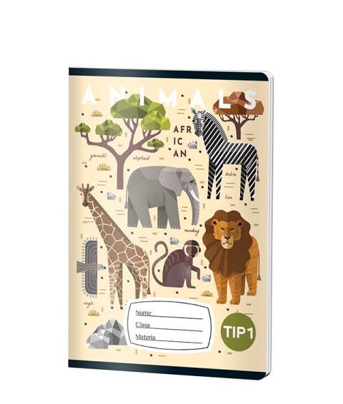 Caiet Tip1 UNI, A5, Pigna, 24 file, hartie 70grm, AFRICAN ANIMALS