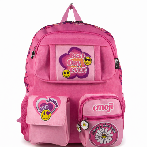 Ghiozdan Scolar EMOJI 1F 42x30x12cm ROZ Best Day Ever