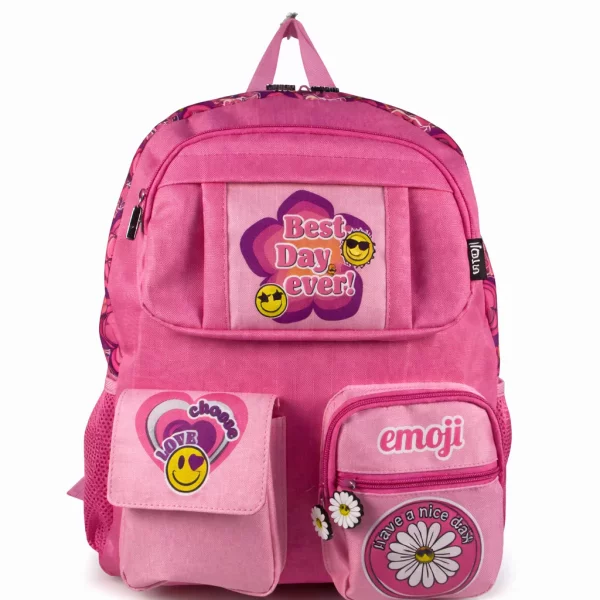 Ghiozdan Scolar EMOJI 1F 42x30x12cm ROZ Best Day Ever