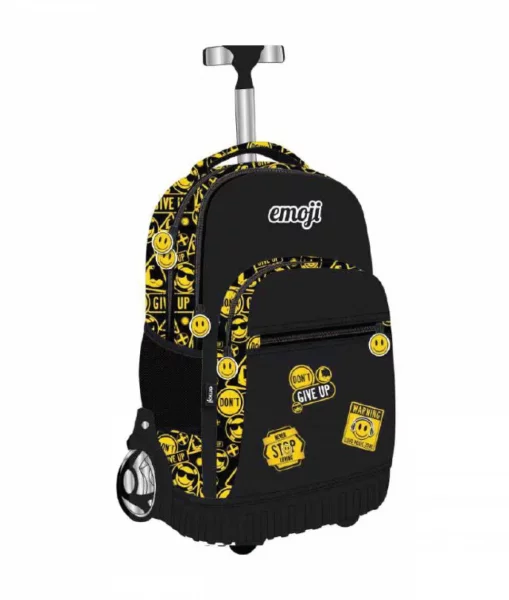 Ghiozdan TROLLER EMOJI 4F 48x32x21cm 1.8kg NEGRU Badges