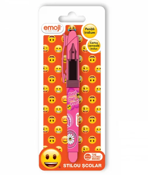 Stilou EMOJI blister cu 1 rezerva cerneala ROZ