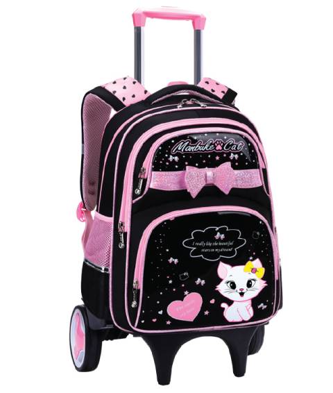 Ghiozdan TROLLER SF 3F 44x33x16cm 1.8kg NEGRU ROZ CAT roti mari