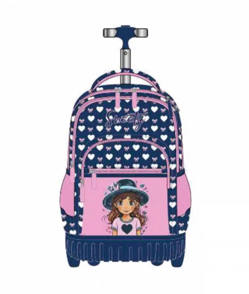 Ghiozdan TROLLER SF SWEETY 4F 48x32x21cm 1.8kg BLUE ROZ Hearts