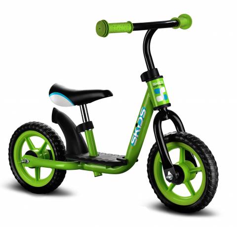 Bicicleta fara pedale copii Skids Control verde cu suport pentru picioare
