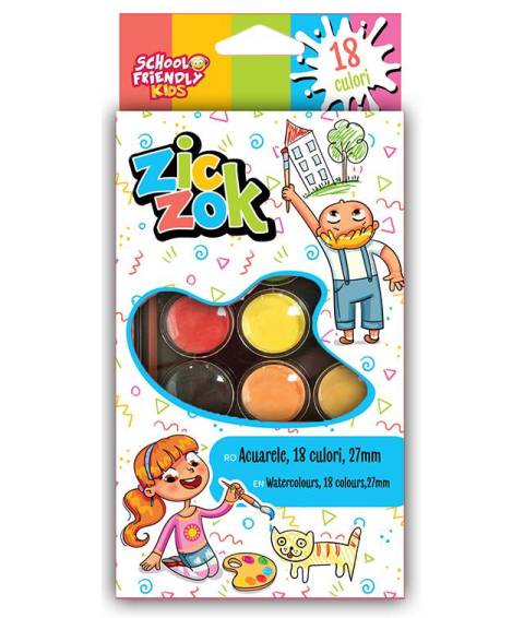 Acuarele ZIC ZOK 18 culori 27 mm cu pensula