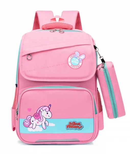 Ghiozdan Scolar SF UNICORN Roz 3fermoare cu Penar 42HX29X13.