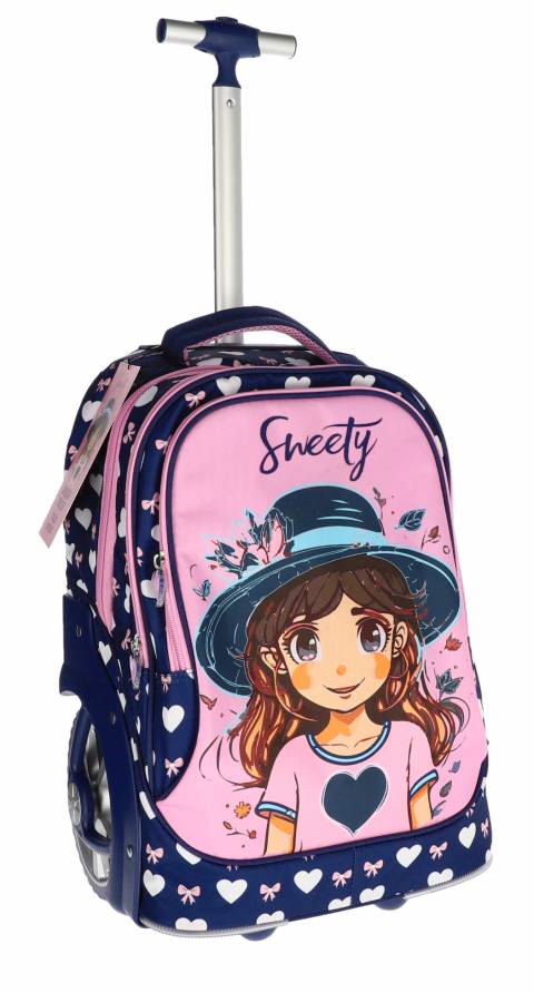 Ghiozdan TROLLER SF SWEETY 3F 50x34x26cm 2,80kg BLUE ROZ Hearts