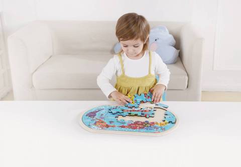 Joc Educativ Montessori Puzzle Harta Lumii din Lemn pentru Copii