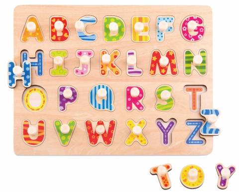 Joc Montessori Puzzle Educativ Alfabet din Lemn pentru Copii, de Invatare a Literelor