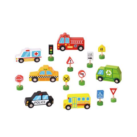 Joc Montessori Set Educativ Transport si Semne de Circulatie din Lemn pentru Copii