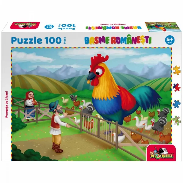 Jucarie NORIEL PUZZLE BASME ROMANESTI PUNGUTA CU DOI BANI, 100 PIESE