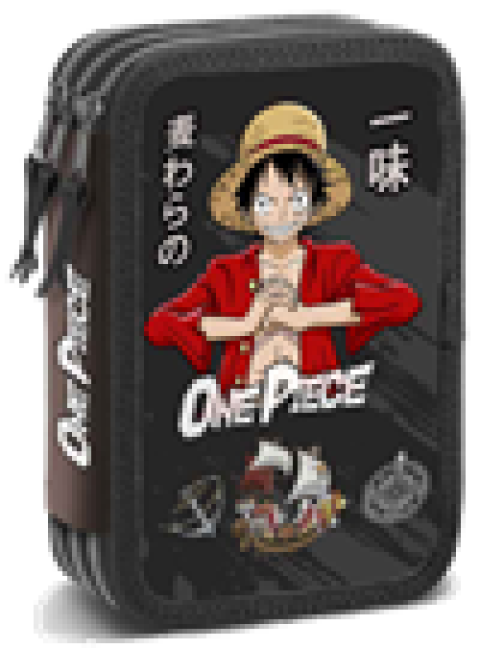 Penar 3D One Piece Negru cu 3 Fermoare Neechipat Anime cu Compartimente Multiple