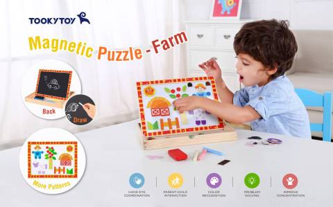 Puzzle magnetic Ferma din lemn